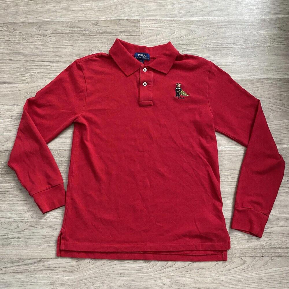 Ralph Lauren Kids Large Christmas Tree Bear Polo ( 14-16 ) Long Sleeve Collar